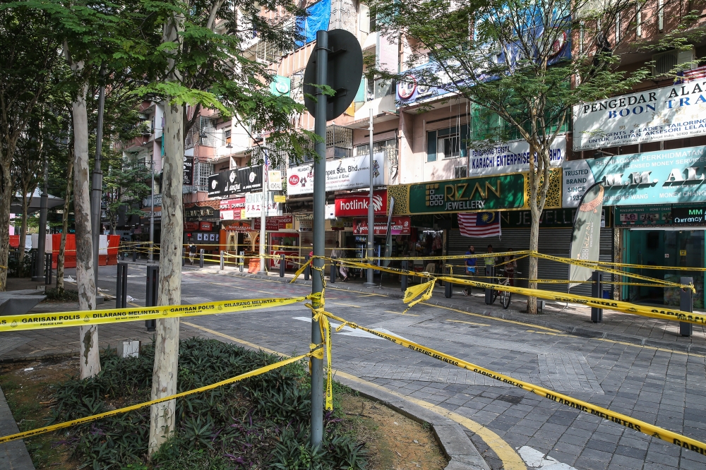 Some stores at Jalan Masjid India remain shuttered in Kuala Lumpur September 1, 2024. — Picture by Yusof